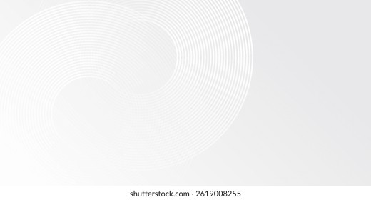 Abstrakte, weiß leuchtende geometrische Linien auf grauem Hintergrund. Moderne glänzende blaue Kreislinien einfach einfach