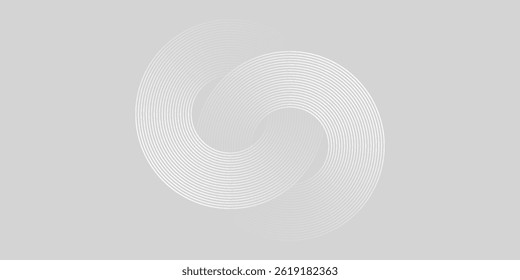 Abstract white glowing geometric lines on gray background. Modern shiny blue circle lines pattern. Futuristic technology concept. Suit for cover, poster, banner, brochure, header, website