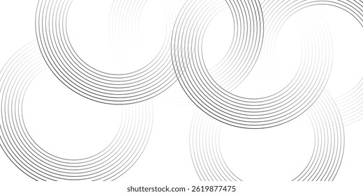 Linhas geométricas brilhantes em branco abstrato sobre fundo cinza. Padrão moderno de linhas de círculo azul brilhante. Conceito de tecnologia futurista. Naipe para capa 