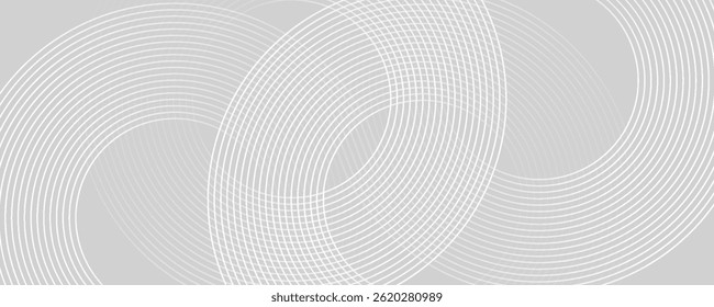 Abstract white glowing geometric lines on gray background. Modern shiny blue circle lines pattern. Futuristic technology concept. Suit for cover, poster, banner, brochure, header, vector modern