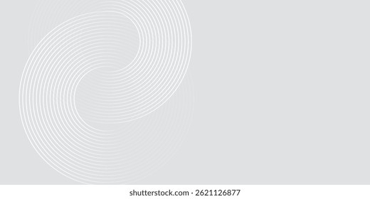 Líneas geométricas brillantes blancas Abstractas sobre fondo gris. Moderno patrón de líneas de círculo azul brillante. Concepto de tecnología futurista. Traje para cartel de portada eps 10