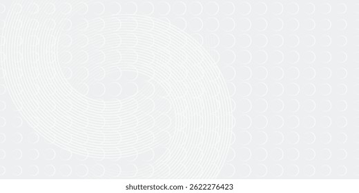 Abstrakte, weiß leuchtende geometrische Linien auf grauem Hintergrund. Moderne glänzende blaue Kreislinien Muster. Futuristisches Technologiekonzept. Anzug für Cover, Plakat,