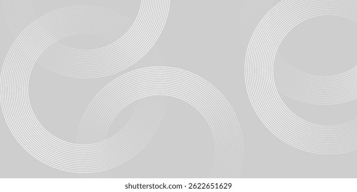 Abstract white glowing geometric lines on gray background. Modern shiny blue circle lines pattern. Futuristic technology concept. Suit for cover, poster,