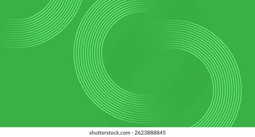 Abstrakte, weiß leuchtende geometrische Linien auf grünem Hintergrund. Modernes glänzendes gelbes Kreislinienmuster. Futuristisches Technologiekonzept. Vektorgrafik eps10