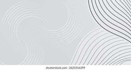 Abstract white glowing geometric lines on gray background. Modern shiny blue circle lines pattern. Futuristic technology concept. Suit for cover, poster. Eps10 vector illustration