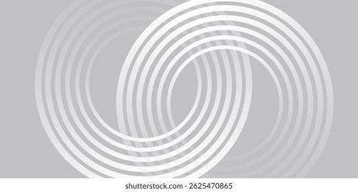 Linhas geométricas brilhantes em branco abstrato sobre fundo cinza. Padrão moderno de linhas de círculo azul brilhante. Conceito de tecnologia futurista. vetor