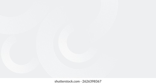 Linhas geométricas brilhantes em branco abstrato sobre fundo cinza. Padrão moderno de linhas de círculo azul brilhante. Conceito de tecnologia futurista. Terno para capa, cartaz,