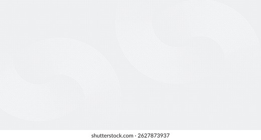 Linhas geométricas brilhantes em branco abstrato sobre fundo cinza. Padrão moderno de linhas de círculo azul brilhante. Conceito de tecnologia futurista. Terno para capa, cartaz, banner, brochura, cabeçalho, vetor de site