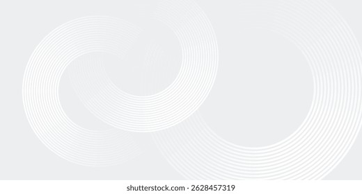Linhas geométricas brilhantes em branco abstrato sobre fundo cinza. Padrão moderno de linhas de círculo azul brilhante.