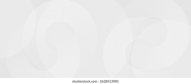 Abstrakte, weiß leuchtende geometrische Linien auf grauem Hintergrund. Moderne glänzende blaue Kreislinien Muster. Futuristisches Technologiekonzept. Anzug für Cover, Poster, Banner, Broschüre, Header, Vektorgrafik