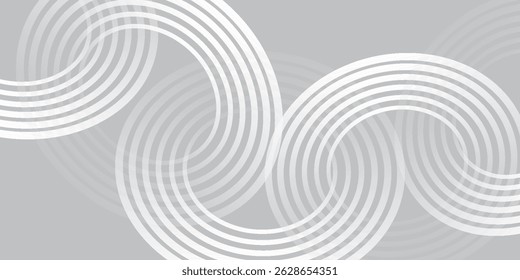 Linhas geométricas brilhantes em branco abstrato sobre fundo cinza. Padrão moderno de linhas de círculo azul brilhante. Conceito de tecnologia futurista. vetor