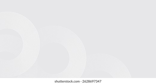 Abstract white glowing geometric lines on gray background. Modern shiny blue circle lines pattern.