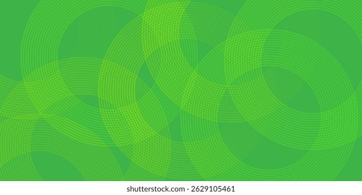 Linhas geométricas brilhantes em branco abstrato sobre fundo verde. Padrão moderno de linhas de círculo amarelo brilhante. Ilustração vetorial