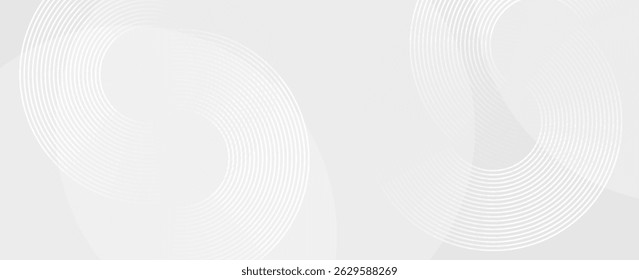 Abstract white glowing geometric lines on gray background. Modern shiny blue circle lines pattern. Futuristic technology concept. Suit for cover, poster, banner, brochure, header, website vector