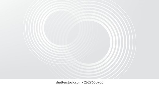 Linhas geométricas brilhantes em branco abstrato sobre fundo cinza. Padrão moderno de linhas de círculo azul brilhante. Conceito de tecnologia futurista. Terno para capa, cartaz,