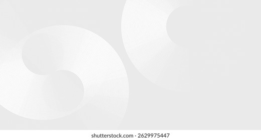 Abstract white glowing geometric lines on gray background. Modern shiny blue circle lines pattern simple abstract