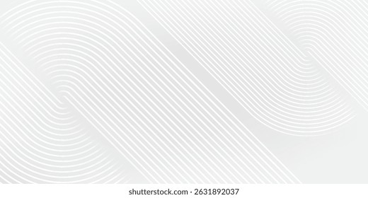 Abstract white glowing geometric lines on gray background. Modern shiny white circle lines pattern.