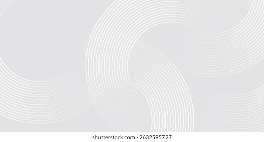 Abstract white glowing geometric lines on gray background. Modern shiny white circle lines pattern. Futuristic technology concept. vector eps10