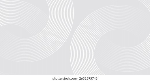 Linhas geométricas brilhantes em branco abstrato sobre fundo cinza. Padrão moderno de linhas de círculo branco brilhante. Conceito de tecnologia futurista. vetores eps10