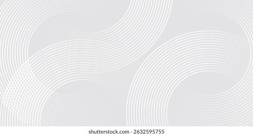 Abstract white glowing geometric lines on gray background. Modern shiny white circle lines pattern. Futuristic technology concept. vector eps10