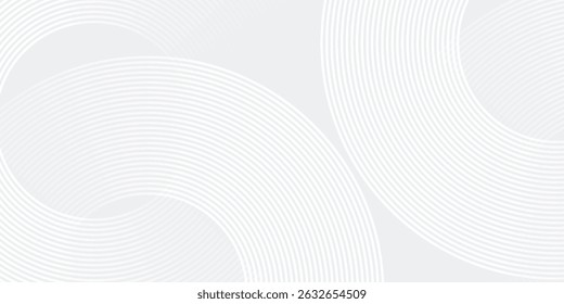 Linhas geométricas brilhantes em branco abstrato sobre fundo cinza. Padrão moderno de linhas de círculo azul brilhante. Conceito de tecnologia futurista. Terno para capa, cartaz moderno