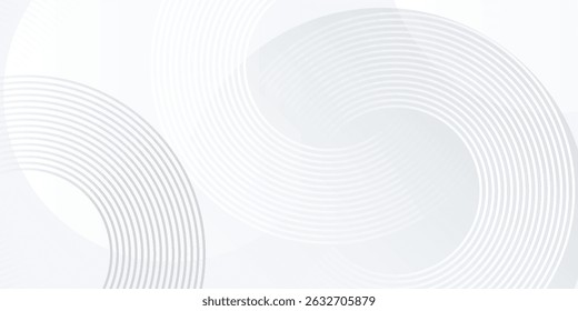 Abstract white glowing geometric lines on gray background. Modern shiny blue circle lines pattern.
