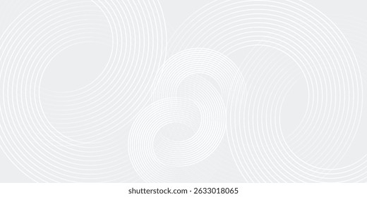 Líneas geométricas brillantes blancas Abstractas sobre fondo gris. Moderno patrón de líneas de círculo azul brillante. Concepto de tecnología futurista. Traje para la cubierta, cartel moderno