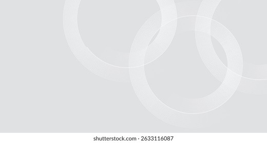 Abstract white glowing geometric lines on gray background. Modern shiny blue circle lines pattern. Futuristic technology concept. Suit for cover, poster,
