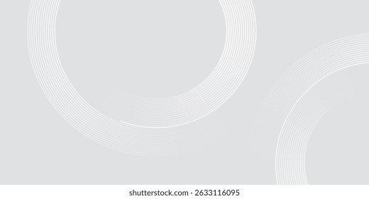 Abstract white glowing geometric lines on gray background. Modern shiny blue circle lines pattern. Futuristic technology concept. Suit for cover, poster,
