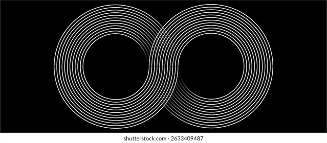 Líneas geométricas brillantes blancas Abstractas sobre fondo oscuro. Moderno patrón de líneas redondas brillantes. Concepto de tecnología futurista. Conveniente para los carteles, cubiertas, Anuncios, presentaciones, Sitios web,
