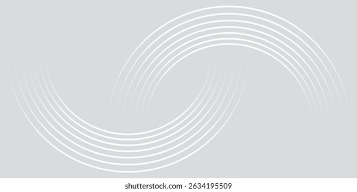 Abstract white glowing geometric lines on gray background. Modern shiny blue circle lines pattern. Futuristic technology concept.