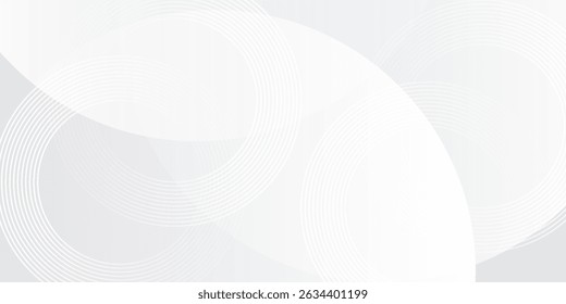 Abstract white glowing geometric lines on gray background. Modern shiny blue circle lines pattern. Futuristic technology concept. Suit for cover, poster,
