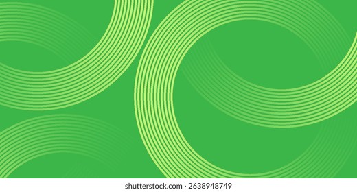 Abstract white glowing geometric lines on green background. Modern shiny yellow circle lines pattern. Futuristic technology concept. Vector illustration