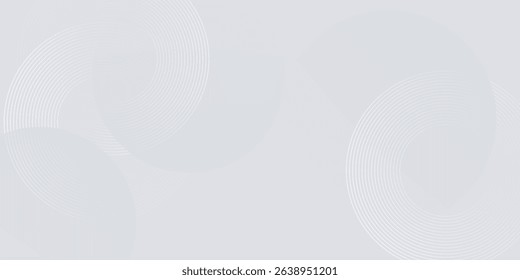 Abstract white glowing geometric lines on gray background. Futuristic technology concept. Modern shiny white circle lines pattern.