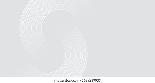 Abstract white glowing geometric lines on gray background. Modern shiny blue circle lines pattern. Futuristic technology concept. Suit for cover, poster,