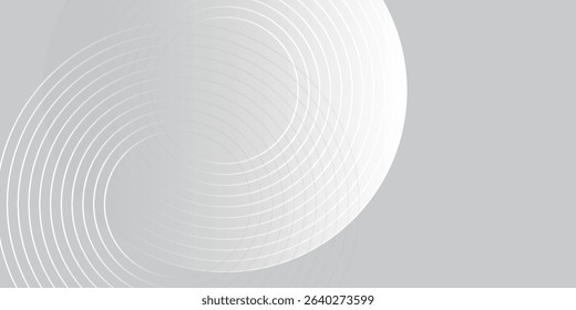 Abstract white glowing geometric lines on gray background. Modern shiny blue circle lines pattern. Futuristic technology concept.