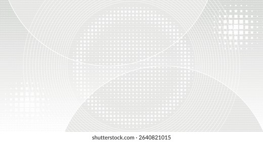 Abstract white glowing geometric lines on gray background. Modern shiny blue circle lines pattern.