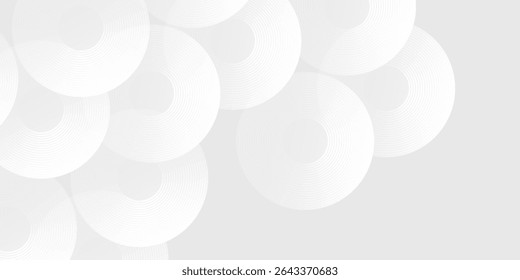 Abstract white glowing geometric lines on gray background. Modern shiny blue circle simple abstract art