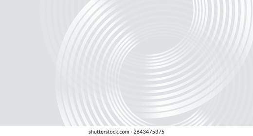 Abstract white glowing geometric lines on gray background. Modern shiny blue circle lines pattern. Futuristic technology concept. Suit for cover, poster,
