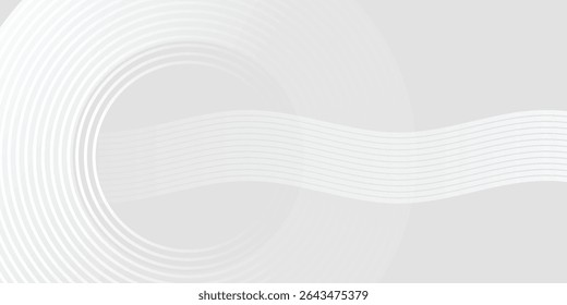 Abstract white glowing geometric lines on gray background. Modern shiny blue circle lines pattern. Futuristic technology concept. Suit for cover, poster,