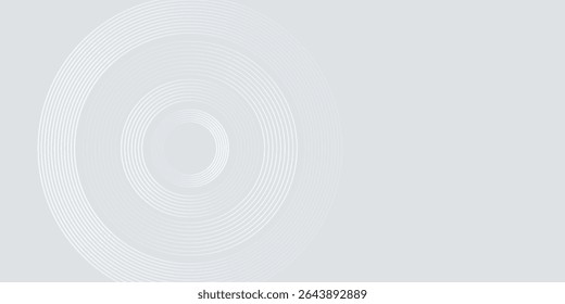 Linhas geométricas brilhantes em branco abstrato sobre fundo cinza. Padrão moderno de linhas de círculo azul brilhante. Conceito de tecnologia futurista. Terno para capa, cartaz, banner, brochura, cabeçalho, vetor de site