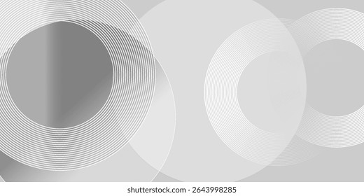 Abstract white glowing geometric lines on gray background. Modern shiny blue circle lines pattern. Futuristic technology concept. Suit for cover, poster, banner, brochure, header, website vector