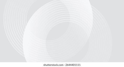 Abstrakte, weiß leuchtende geometrische Linien auf grauem Hintergrund. Moderne glänzende blaue Kreislinien Muster. Futuristisches Technologiekonzept. Anzug für Cover, Plakat,