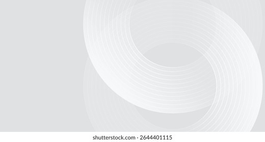 Abstract white glowing geometric lines on gray background. Modern shiny blue circle lines pattern. Futuristic technology concept. Suit for cover, poster,