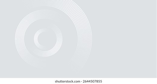 Abstract white glowing geometric lines on gray background. Modern shiny blue circle lines pattern. Futuristic technology concept. Suit for cover, poster, banner, brochure, header, website