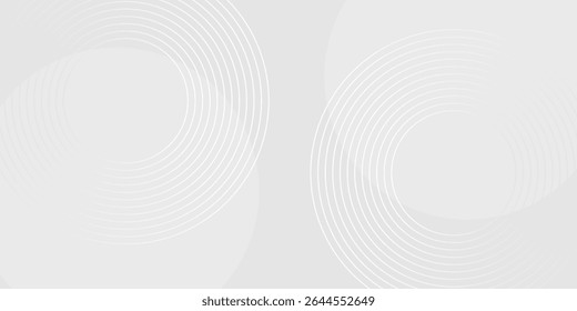 Abstract white glowing geometric lines on gray background. Modern shiny blue circle lines pattern. Futuristic technology concept. Suit for cover, poster, banner, brochure, header, website vector