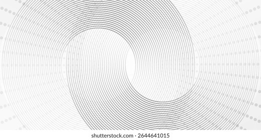 Abstract white glowing geometric lines on gray background. Modern shiny blue circle lines pattern. Futuristic technology concept.