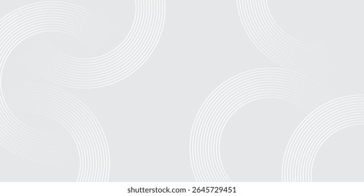 Abstract white glowing geometric lines on gray background. Modern shiny blue circle lines pattern. Futuristic technology concept. Suit for cover, poster,