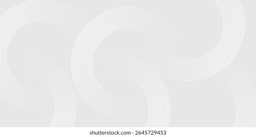 Líneas geométricas brillantes blancas Abstractas sobre fondo gris. Moderno patrón de líneas de círculo azul brillante. Concepto de tecnología futurista. Traje para la cubierta, cartel,