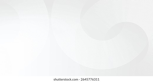 Linhas geométricas brilhantes em branco abstrato sobre fundo cinza. Padrão moderno de linhas de círculo azul brilhante.